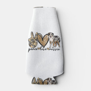 Peace, Love, Aussie, Australian Shepherd Dog, Pets Bottle Cooler