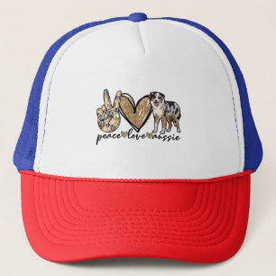 Peace, Love, Aussie, Australian Shepherd Dog, Pets Trucker Hat