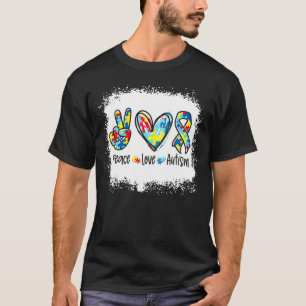 Peace Love Autism Awareness Month Support Bleached T-Shirt