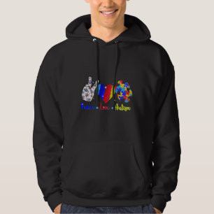 Peace Love Autism Awareness Puzzle Ribbon Mens Wom Hoodie