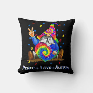 Peace Love Autism Gnome Autism Tie Dye Autism Awar Cushion
