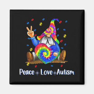 Peace Love Autism Gnome Autism Tie Dye Autism Awar Magnet