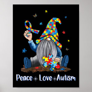 Peace Love Autism Gnome Autism Tie Dye Autism Awar Poster