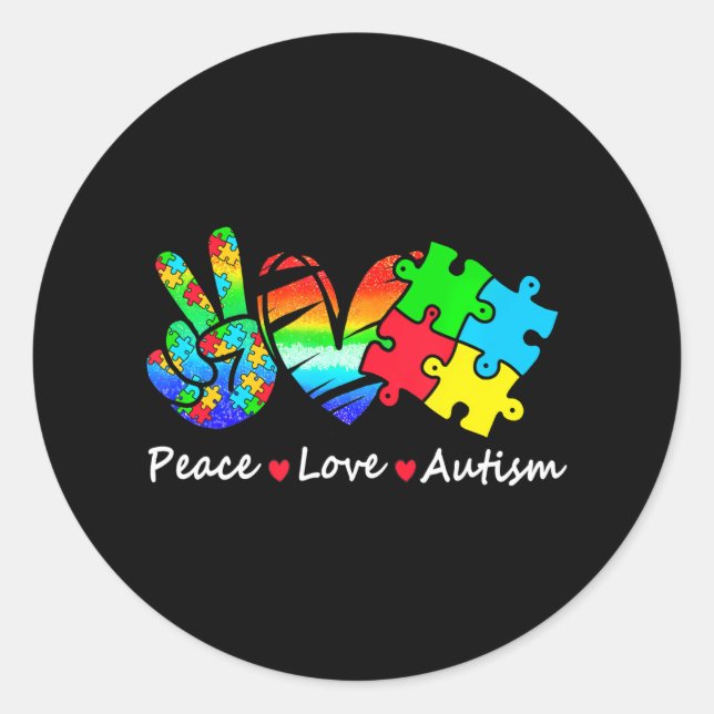 Peace Love Autism In April We Wear Blue Autism Classic Round Sticker (Front)