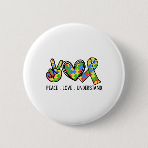 Peace Love Autism In April We Wear Blue For Autism 6 Cm Round Badge