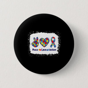 Peace Love Autism In April We Wear Blue For Autism 6 Cm Round Badge