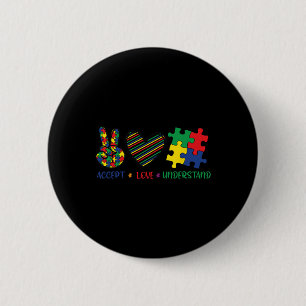 Peace Love Autism In April We Wear Blue For Autism 6 Cm Round Badge