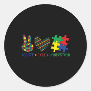 Peace Love Autism In April We Wear Blue For Autism Classic Round Sticker