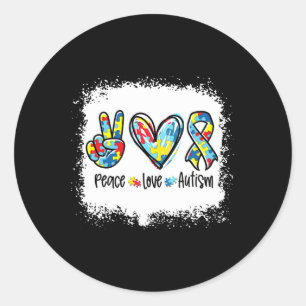 Peace Love Autism In April We Wear Blue For Autism Classic Round Sticker