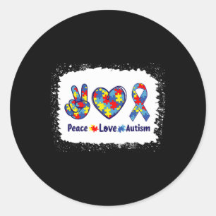 Peace Love Autism In April We Wear Blue For Autism Classic Round Sticker