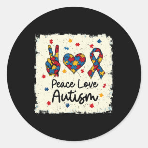 Peace Love Autism In April We Wear Blue For Autism Classic Round Sticker