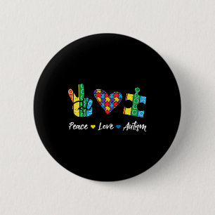 Peace Love Autism Puzzle Awareness Autistic Men Wo 6 Cm Round Badge