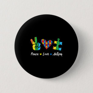 Peace Love Autism Puzzle Awareness Autistic Men Wo 6 Cm Round Badge