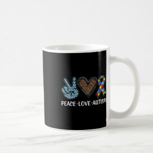 Peace Love Autism Puzzle Pieces Ribbon Autism Awar Coffee Mug