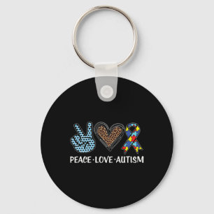 Peace Love Autism Puzzle Pieces Ribbon Autism Awar Key Ring