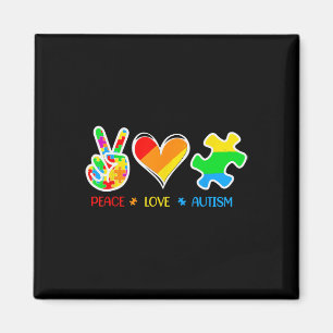 Peace Love Autism Puzzle Pieces Ribbon Autism Awar Magnet
