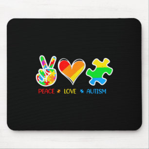 Peace Love Autism Puzzle Pieces Ribbon Autism Awar Mouse Pad