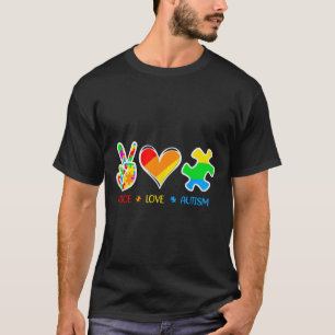 Peace Love Autism Puzzle Pieces Ribbon Autism Awar T-Shirt