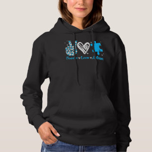 Peace Love Autism Puzzle Ribbon Autism Awareness Hoodie