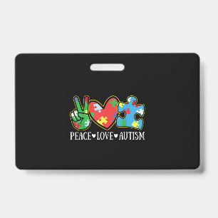 Peace Love Autism Puzzle Ribbon Autism Awareness ID Badge