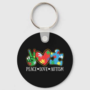 Peace Love Autism Puzzle Ribbon Autism Awareness Key Ring