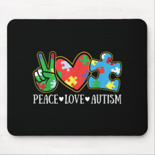 Peace Love Autism Puzzle Ribbon Autism Awareness Mouse Pad