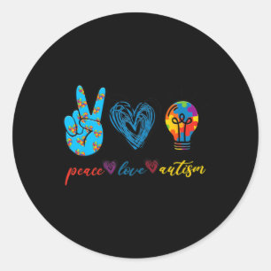 Peace Love Autism Puzzle Ribbon Autism Awareness P Classic Round Sticker