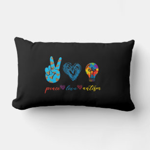 Peace Love Autism Puzzle Ribbon Autism Awareness P Lumbar Cushion