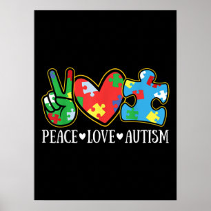 Peace Love Autism Puzzle Ribbon Autism Awareness Poster