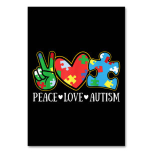 Peace Love Autism Puzzle Ribbon Autism Awareness Table Number