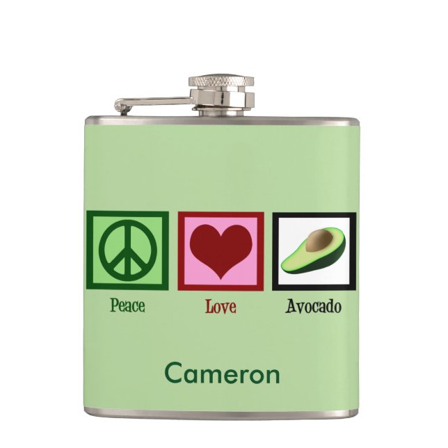 Peace Love Avocado Custom Green Hip Flask (Front)