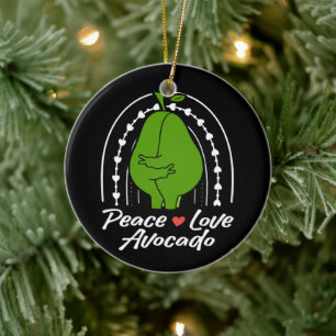 Peace Love Avocado Funny Retro Avocado Fruit Lover Ceramic Ornament