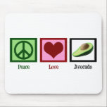 Peace Love Avocado Mouse Pad<br><div class="desc">A pretty peace sign,  heart and a green avocado gift. Cute present for people who love guacamole.</div>