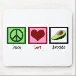 Peace Love Avocado Mouse Pad<br><div class="desc">A pretty peace sign,  heart and a green avocado gift. Cute present for people who love guacamole.</div>