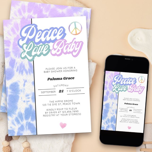 Peace Love Baby Pastel Tie Dye Baby Shower Invitation (Hippie Baby Sprinkle invitation - message me to create additional templates
)