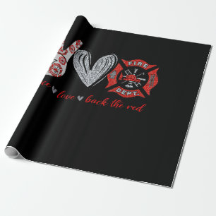 Peace Love Back Red   Funny Firefighter Lover Gift Wrapping Paper