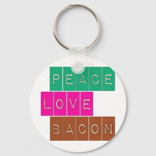 Peace Love Bacon Bright Colours Design Key Ring