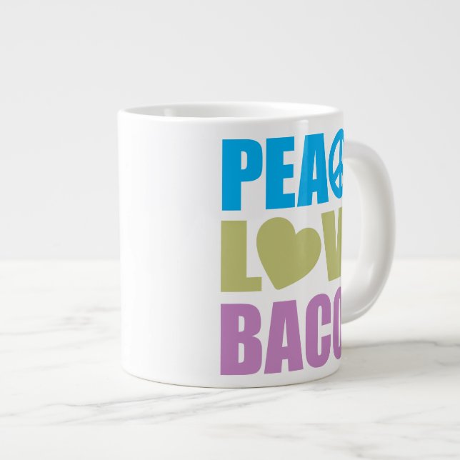 Peace Love Bacon Large Coffee Mug (Front Right)