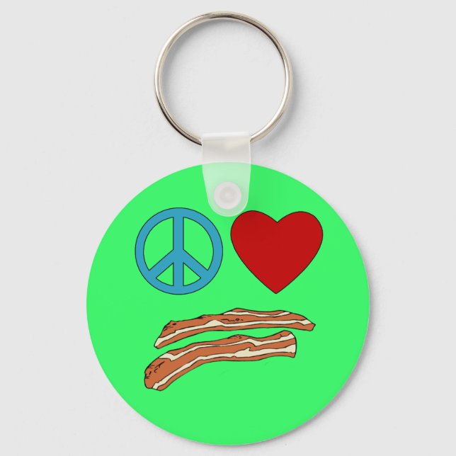 Peace Love Bacon Symbology Tshirt, Mug Key Ring (Front)