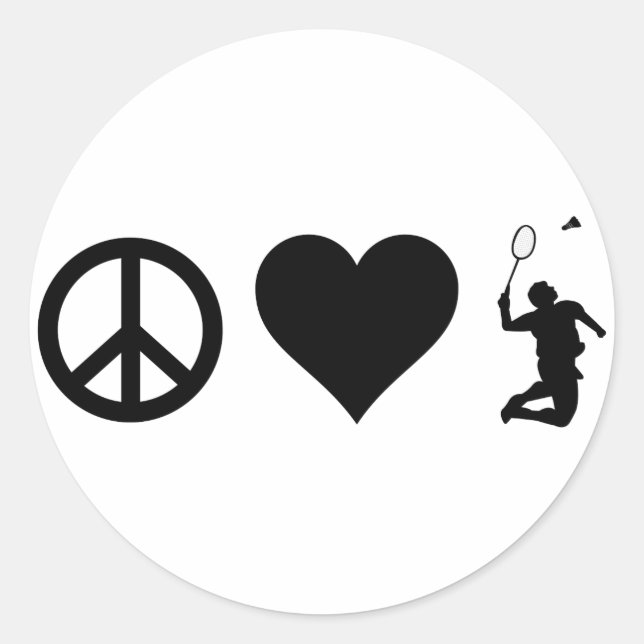 Peace Love Badminton Classic Round Sticker (Front)