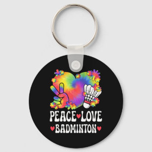 Peace Love Badminton Lover 60s 70s Hippie Outfit B Key Ring