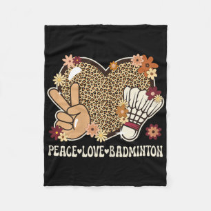 Peace Love Badminton Lover Leopard Print Girl Cute Fleece Blanket