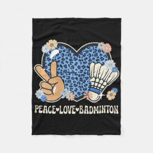 Peace Love Badminton Lover Leopard Print Girl Cute Fleece Blanket