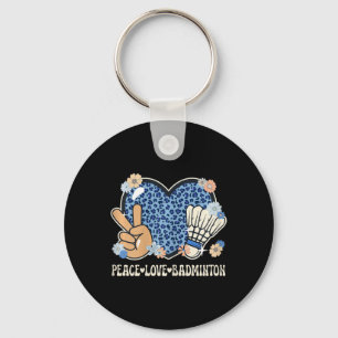 Peace Love Badminton Lover Leopard Print Girl Cute Key Ring
