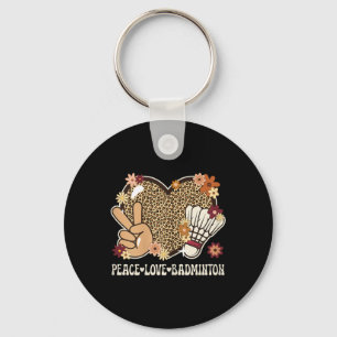 Peace Love Badminton Lover Leopard Print Girl Cute Key Ring