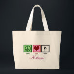 Peace Love Ballet Custom Dancer Large Tote Bag<br><div class="desc">This cute and elegant ballerina twirling en pointe in a tutu makes a great personalised tote bag for the girl in your life who loves ballet.</div>