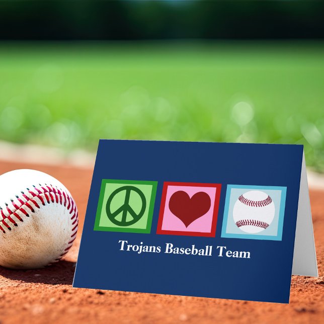 Peace Love Baseball Custom Team Blue Christmas Holiday Card (Creator Uploaded)