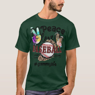 Peace Love Baseball Gammy Life Mum Grandma Leopard T-Shirt