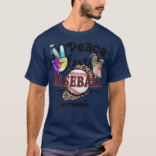 Peace Love Baseball Oma Life Mum Grandma Leopard  T-Shirt