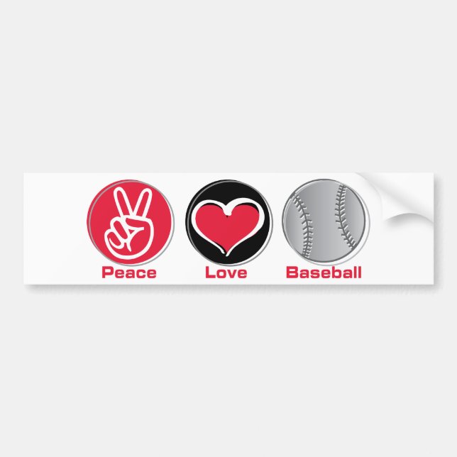 Peace Love Baseball red Bumper Sticker (Front)